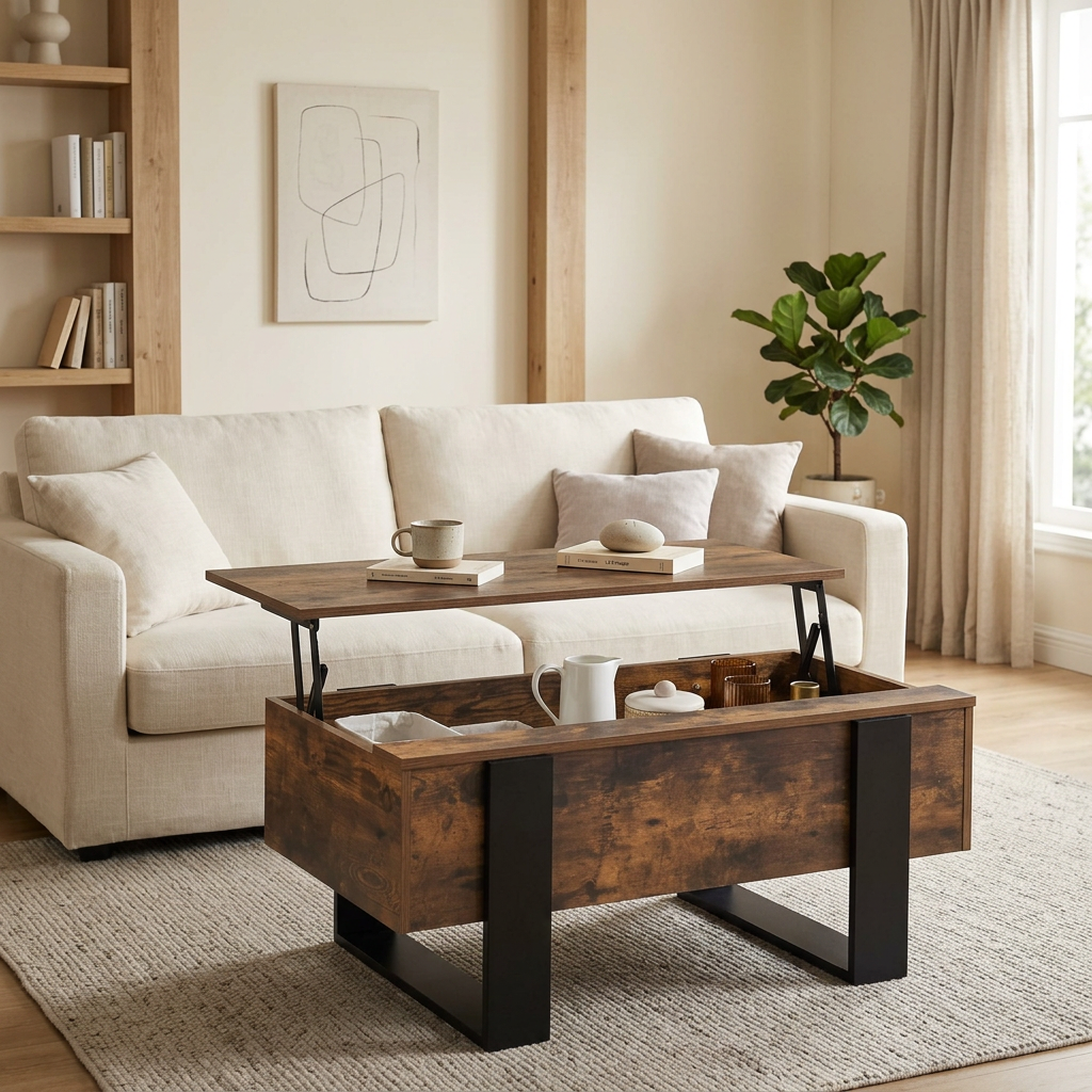 Table basse relevable avec rangement bois effet vieilli et noir NAYA – NEO TABLE