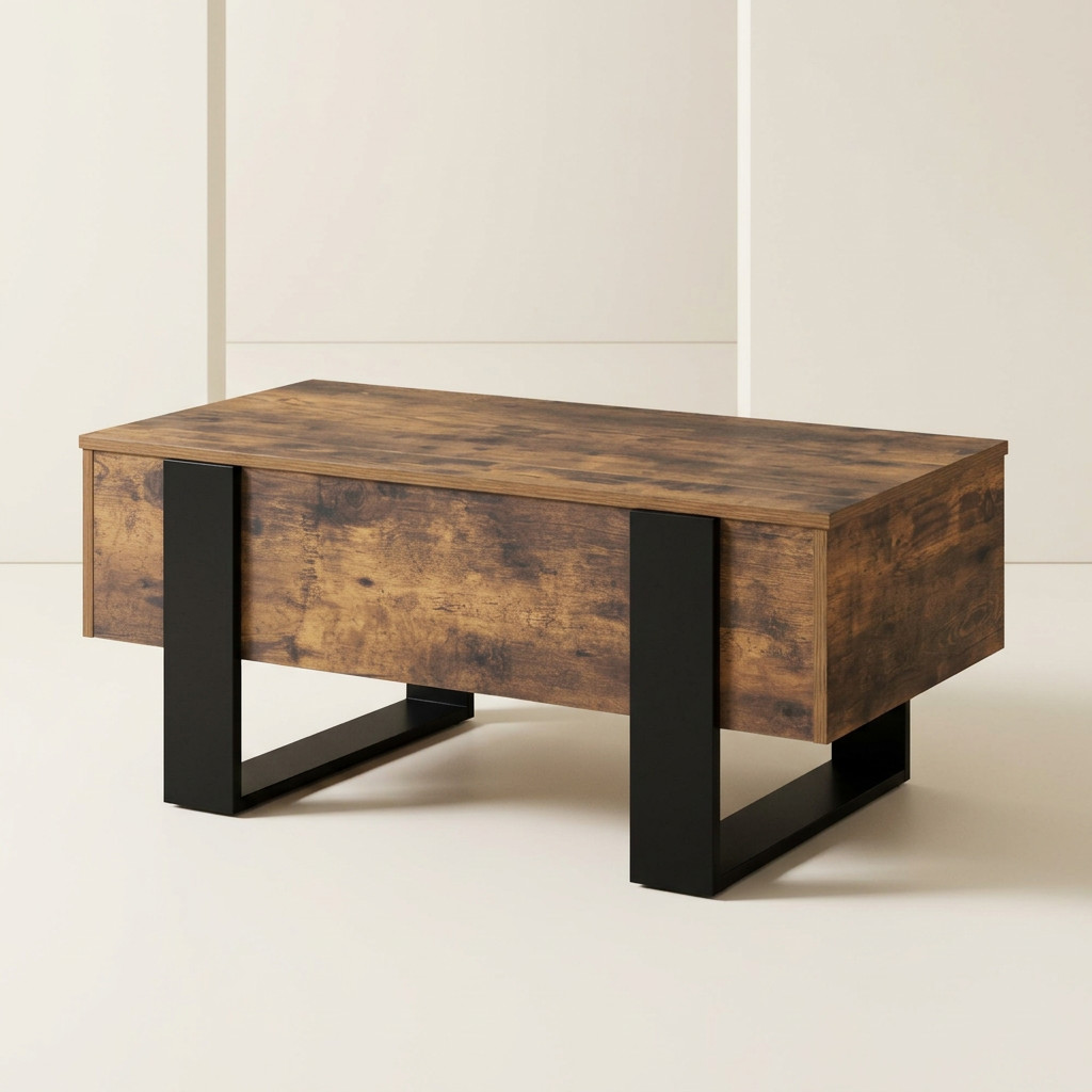Table basse relevable avec rangement bois effet vieilli et noir NAYA – NEO TABLE