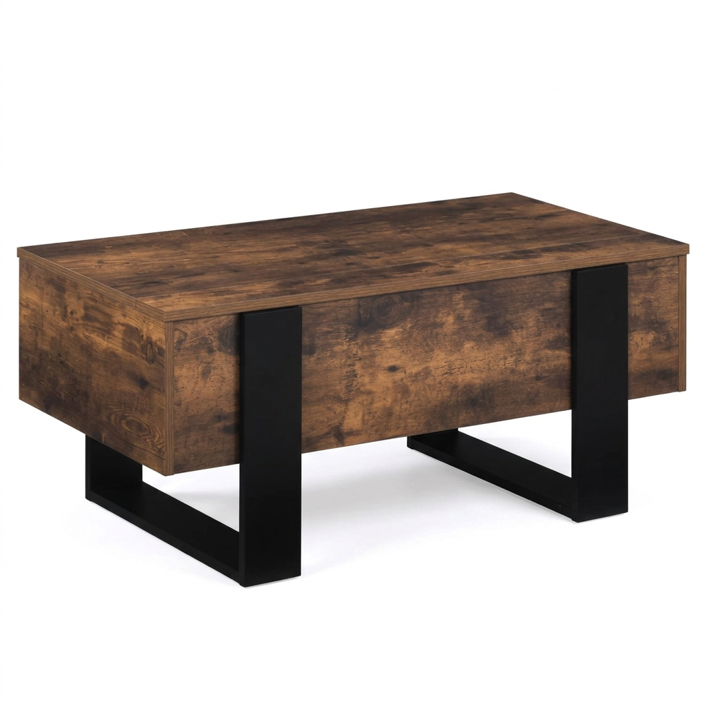 Table basse relevable avec rangement bois effet vieilli et noir NAYA – NEO TABLE