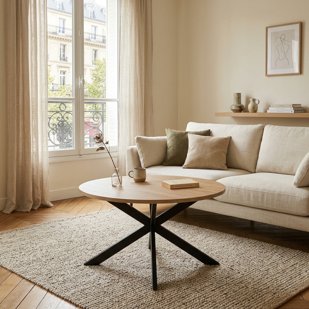Table basse ronde bois et noir pied araignée LÉNA – NEO TABLE