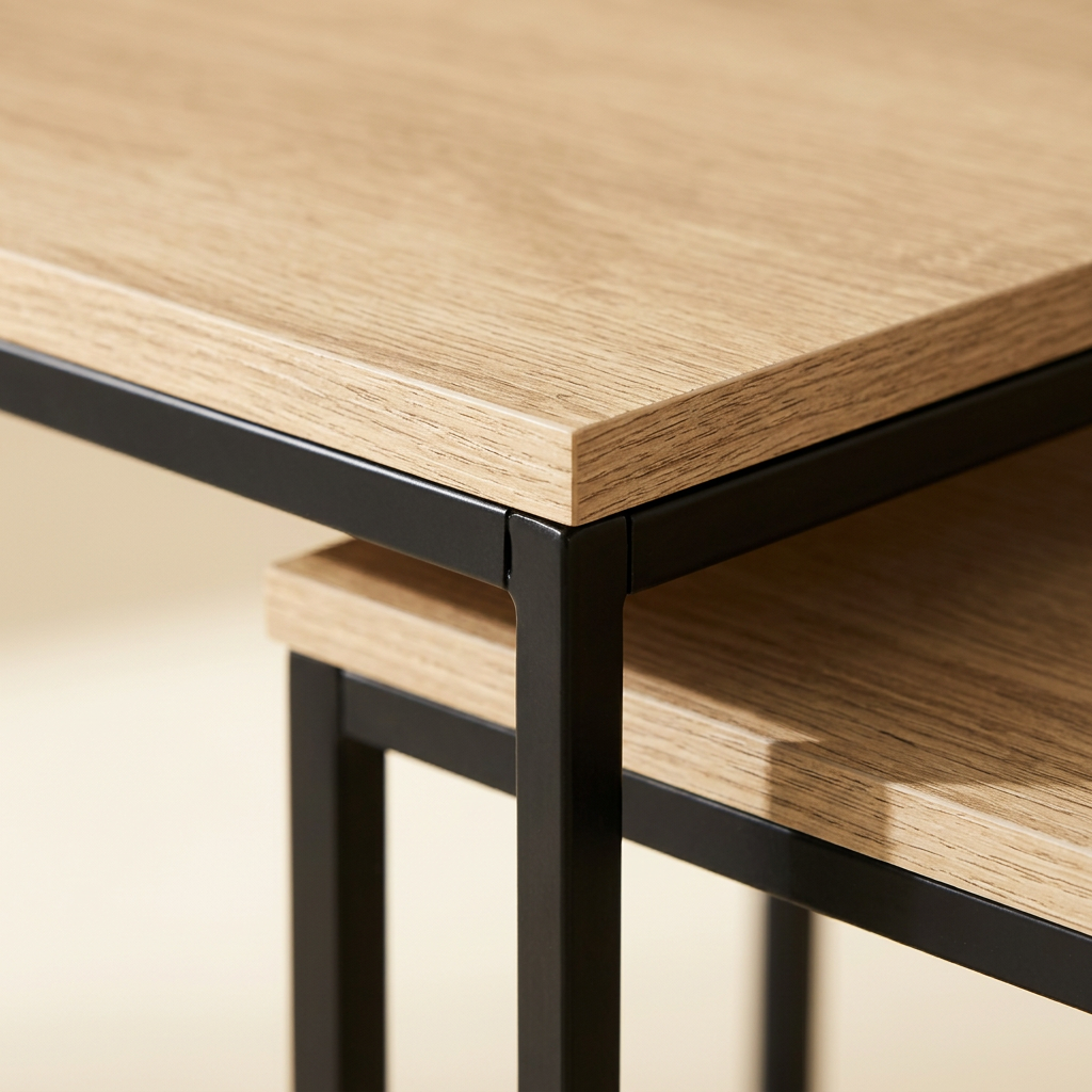 Lot de 3 tables basses gigognes carrées bois et noir MAYA – NEO TABLE
