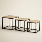 Lot de 3 tables basses gigognes carrées bois et noir MAYA – NEO TABLE