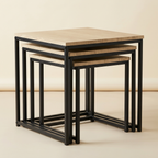 Lot de 3 tables basses gigognes carrées bois et noir MAYA – NEO TABLE