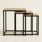 Lot de 3 tables basses gigognes carrées bois et noir MAYA – NEO TABLE