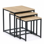Lot de 3 tables basses gigognes carrées bois et noir MAYA – NEO TABLE