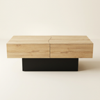 Table basse coulissante avec rangement bois imitation hêtre et noir ELINA – NEO TABLE