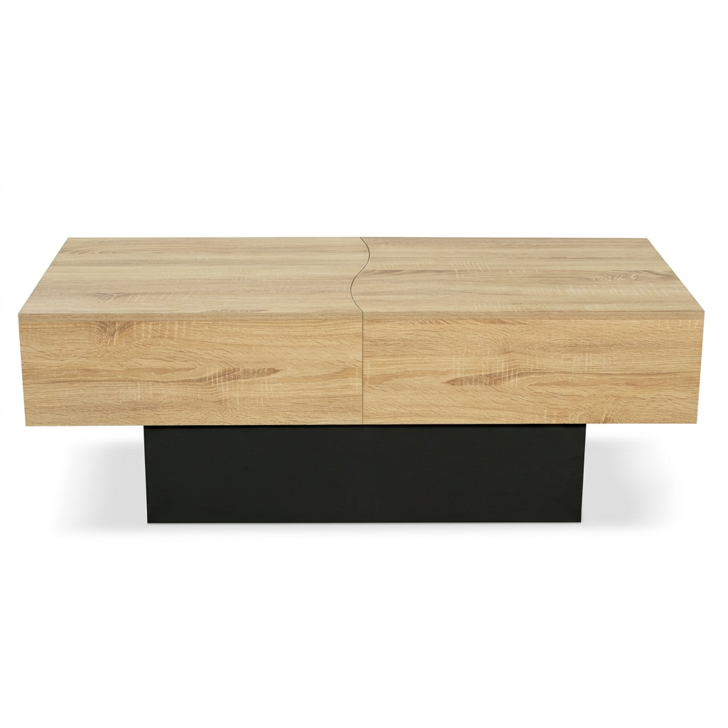 Table basse coulissante avec rangement bois imitation hêtre et noir ELINA – NEO TABLE