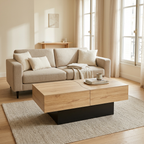 Table basse coulissante avec rangement bois imitation hêtre et noir ELINA – NEO TABLE
