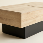 Table basse coulissante avec rangement bois imitation hêtre et noir ELINA – NEO TABLE