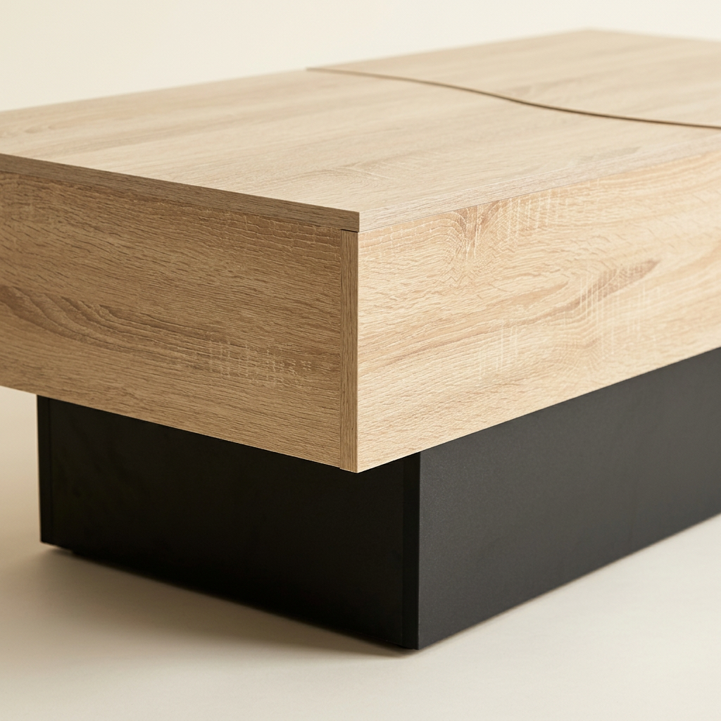 Table basse coulissante avec rangement bois imitation hêtre et noir ELINA – NEO TABLE