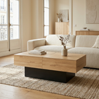 Table basse coulissante avec rangement bois imitation hêtre et noir ELINA – NEO TABLE
