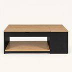 Table basse relevable avec rangement noir et effet hêtre MILA – NEO TABLE