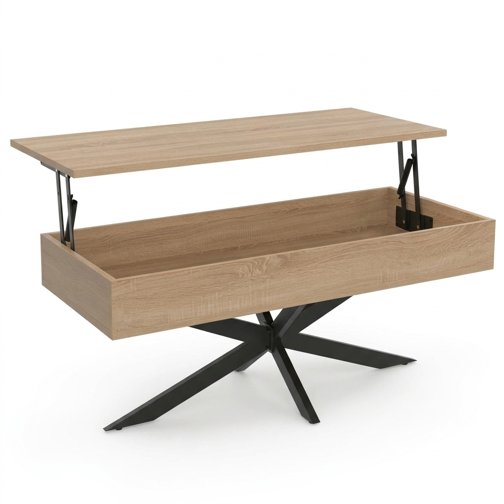 Table basse relevable avec rangement noir et bois ELYA – NEO TABLE