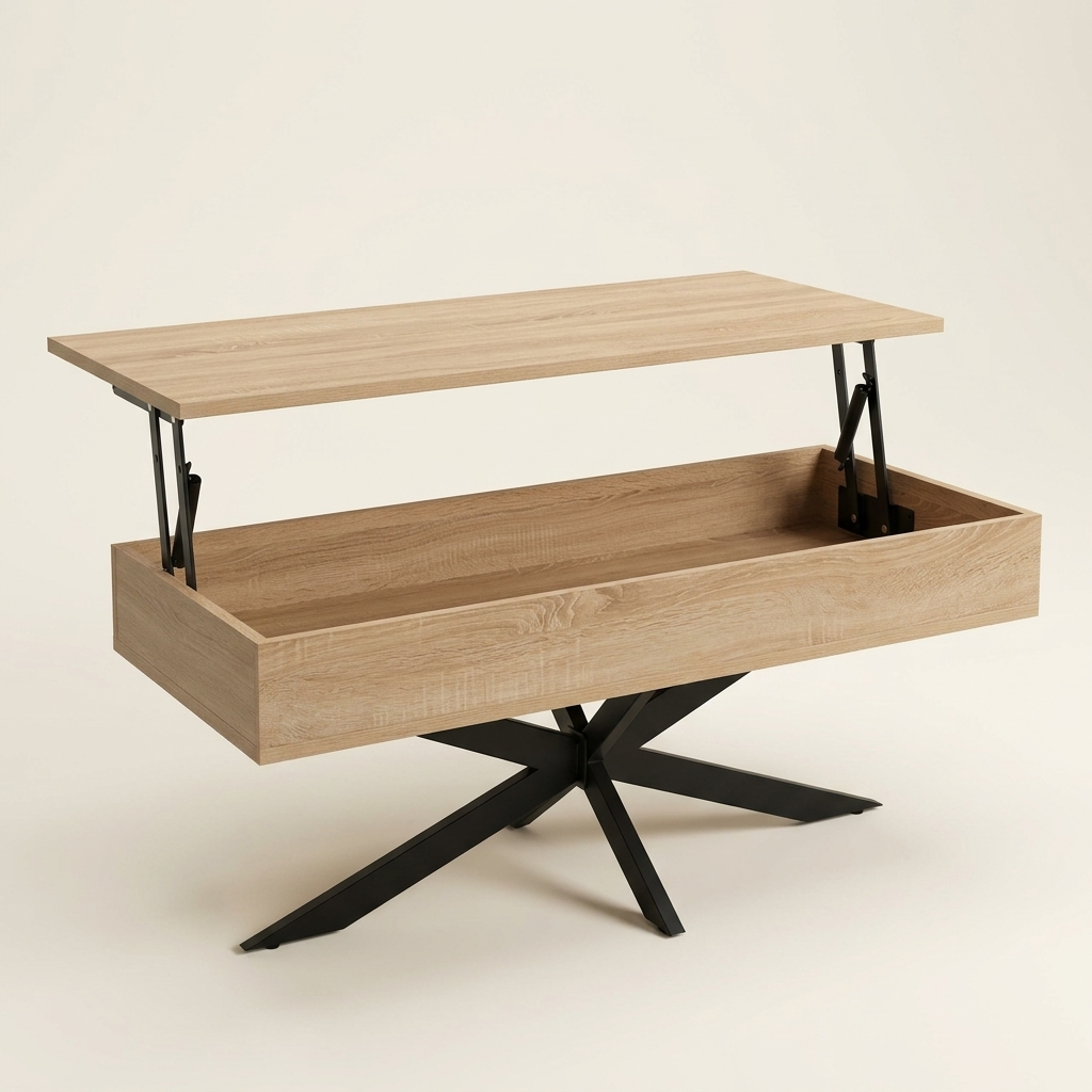 Table basse relevable avec rangement noir et bois ELYA – NEO TABLE