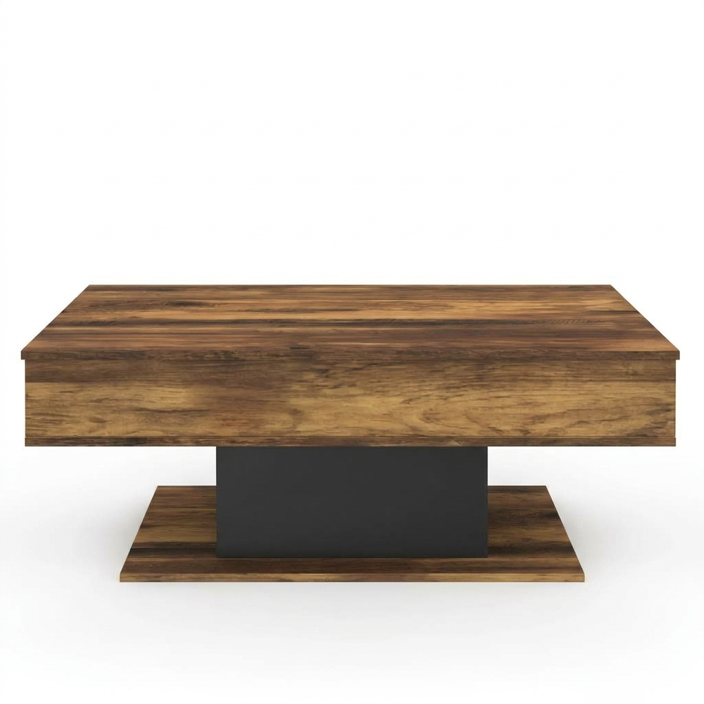 Table basse relevable avec rangement bois foncé et noir SANA – NEO TABLE