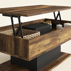 Table basse relevable avec rangement bois foncé et noir SANA – NEO TABLE