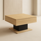 Table basse relevable carrée avec rangement bois et noir NORA – NEO TABLE