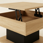 Table basse relevable carrée avec rangement bois et noir NORA – NEO TABLE